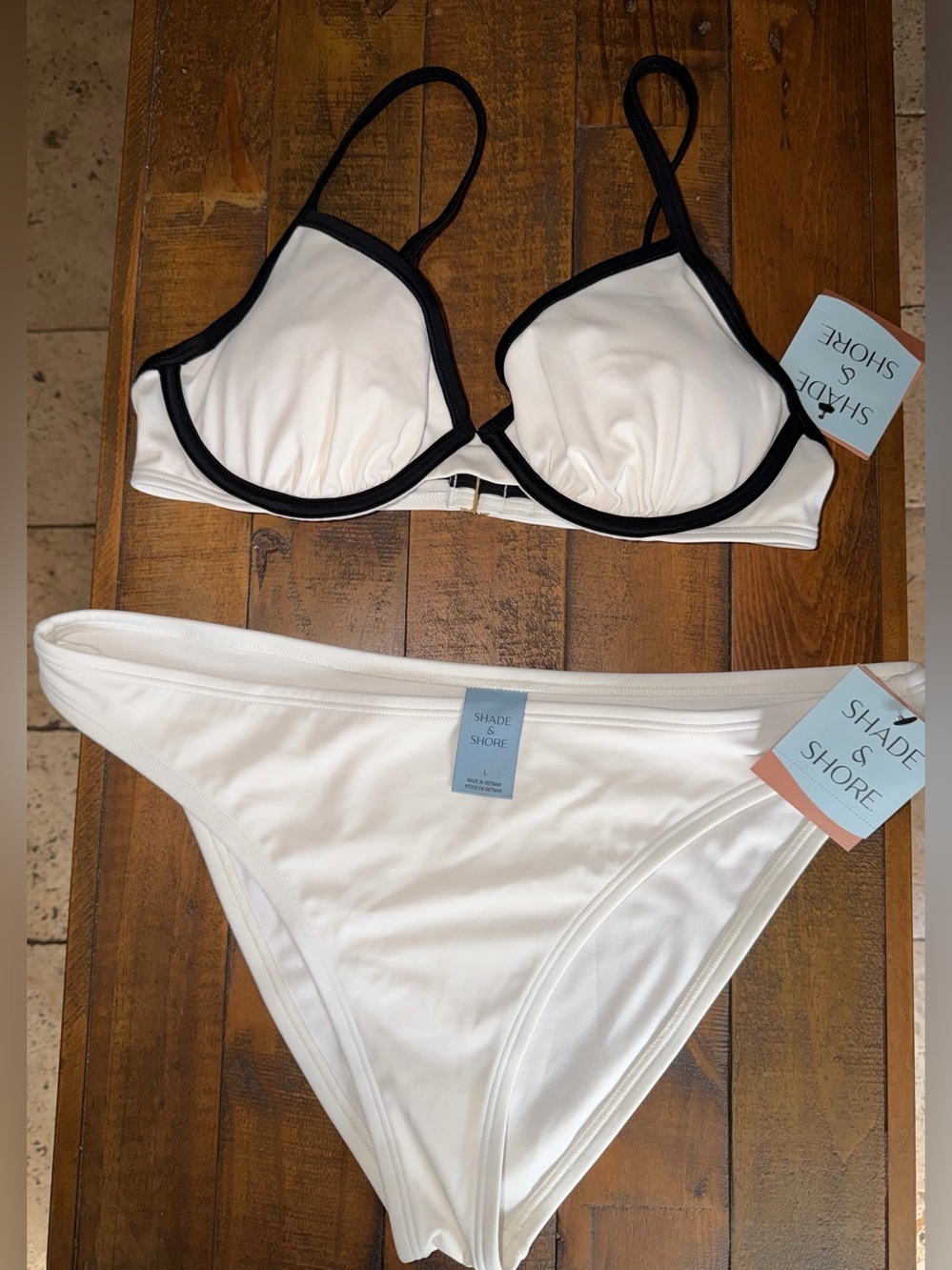 Shade & Shore White Bikini with Black Edge Trim